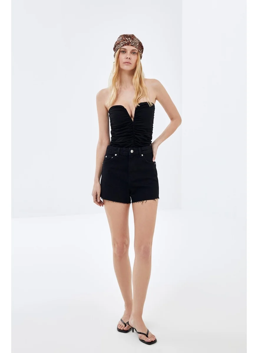 Pieces Of Melon Black Cut-Leg Denim Shorts