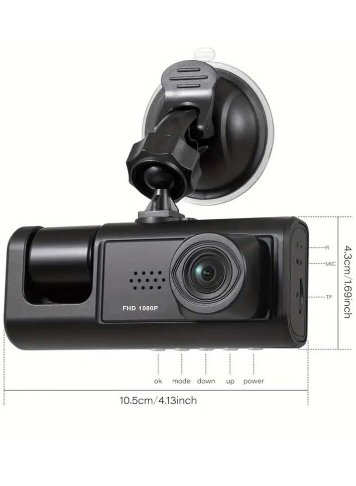 AROAQ 3 Channel Dash Cam, Dashcam Three Way Triple Car Camera with IR Night Vision,  Loop Recording & 2" IPS Screen 1080P Dash Cam Front and Rear Inside, (3 camera no card) - Image 1