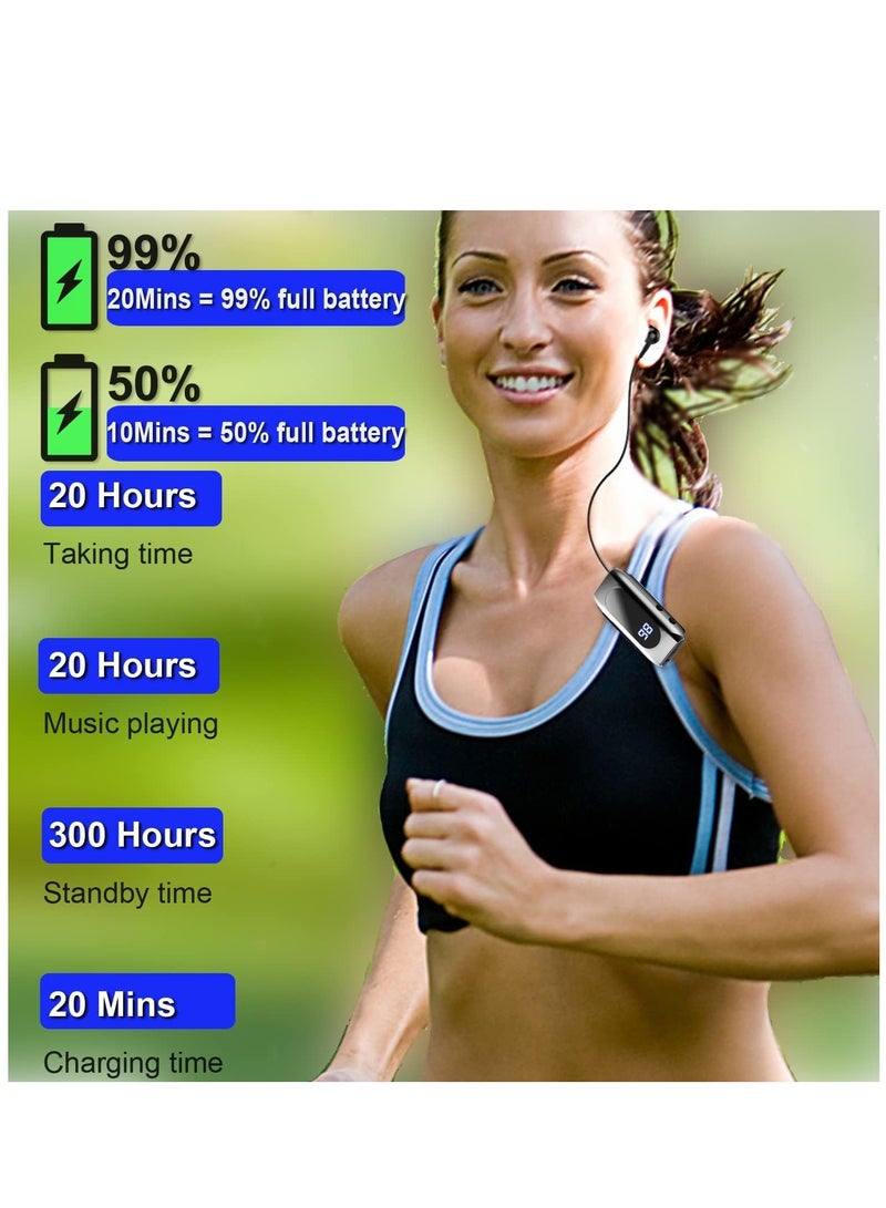 SYOSI Retractable Bluetooth Headphones Collar Clip Bluetooth Headsets Wireless Earphone Display Quick Charger Handsfree Earbuds v5.2 with Microphone for Cell Phone - Image 4