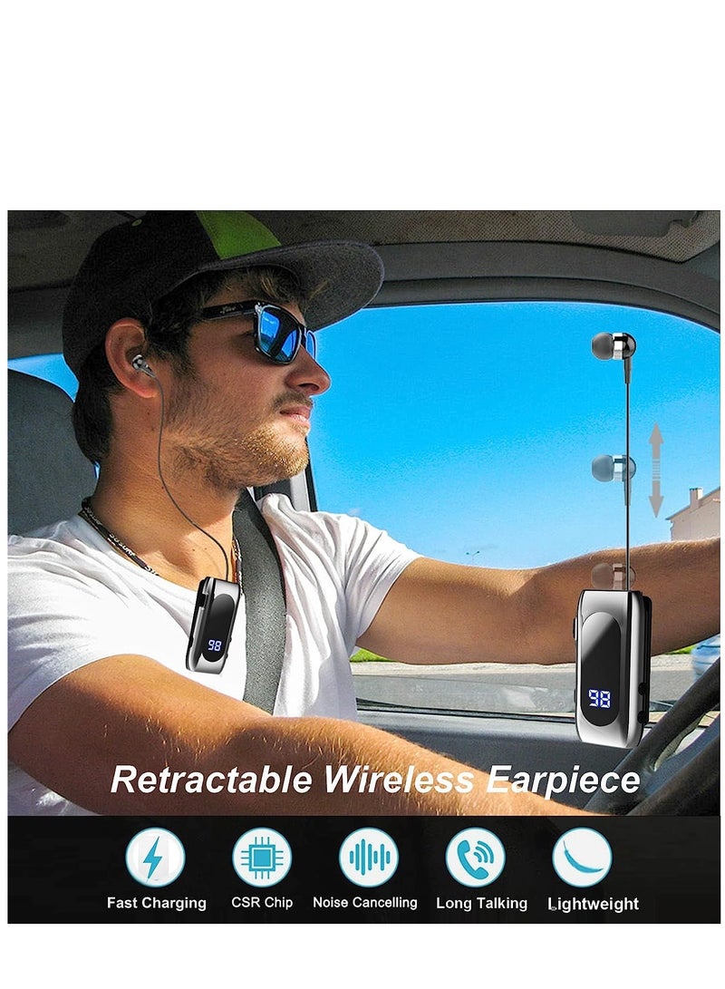 SYOSI Retractable Bluetooth Headphones Collar Clip Bluetooth Headsets Wireless Earphone Display Quick Charger Handsfree Earbuds v5.2 with Microphone for Cell Phone - Image 2