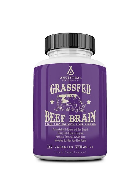 Ancestral Supplements Grass Fed Beef Brain Supplement with Beef Liver, Whole Food Brain Support Promotes Brain, Mood, and Memory Health, Brain and Liver Health Formula Capsules, Non-GMO, 180 Capsules
