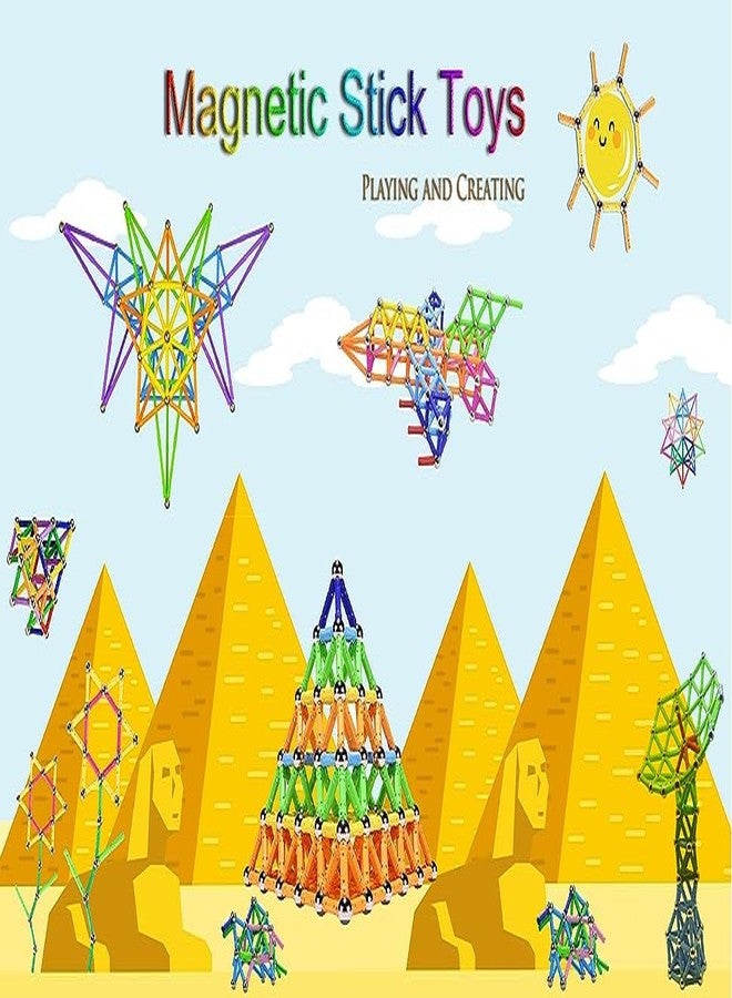 Veatree 308 قطعة من ألعاب كتل البناء المغناطيسية، مجموعة بناء مغناطيسية تعليمية، أحجية ثلاثية الأبعاد للأطفال، لعبة تكديس باستخدام الطوب والعصي المغناطيسية، ألوان عشوائية - Image 2