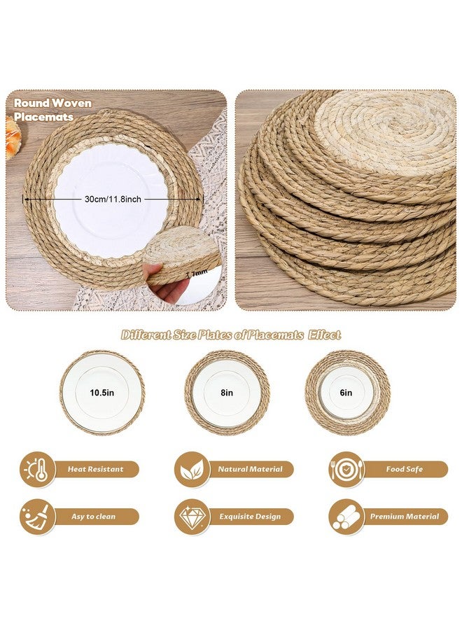 KesaPlan Boho Placemats Set of 12, 12" Set of 6 Round Woven Placemats & 6 Square Natural Cotton Burlap Placemats, Water Straw Handmade Rattan Placemat, Wicker Farmhouse Placemats for Dining Table - Image 2