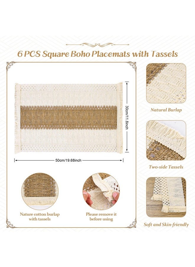 KesaPlan Boho Placemats Set of 12, 12" Set of 6 Round Woven Placemats & 6 Square Natural Cotton Burlap Placemats, Water Straw Handmade Rattan Placemat, Wicker Farmhouse Placemats for Dining Table - Image 3