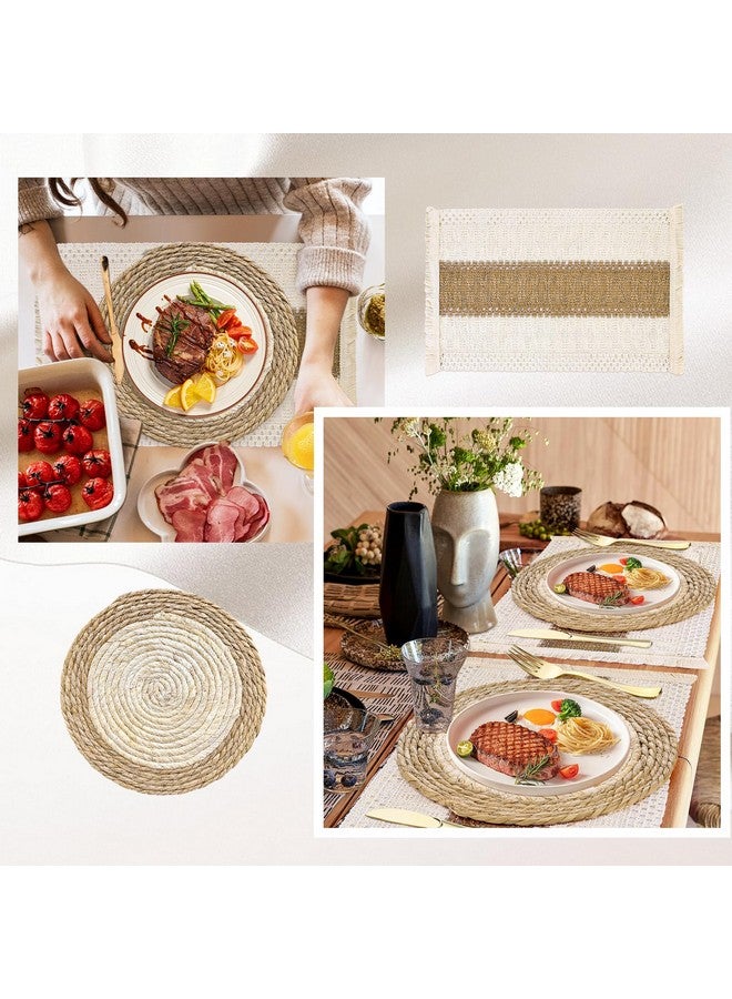 KesaPlan Boho Placemats Set of 12, 12" Set of 6 Round Woven Placemats & 6 Square Natural Cotton Burlap Placemats, Water Straw Handmade Rattan Placemat, Wicker Farmhouse Placemats for Dining Table - Image 4