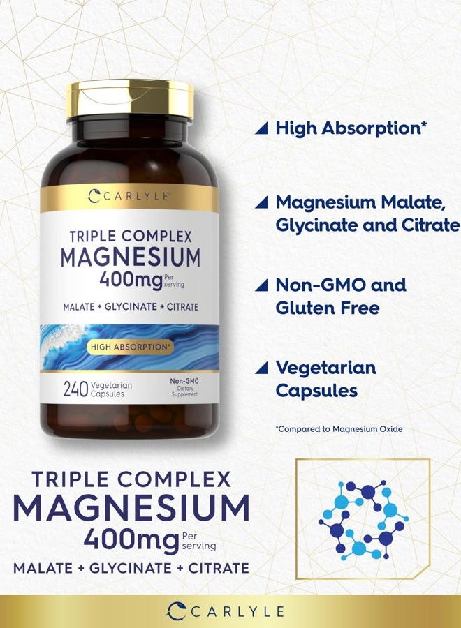 Carlyle Triple Magnesium Complex | 400 mg | 240 Capsules | Magnesium Malate, Glycinate & Citrate | Vegetarian, Non-GMO, and Gluten Free Supplement - Image 4