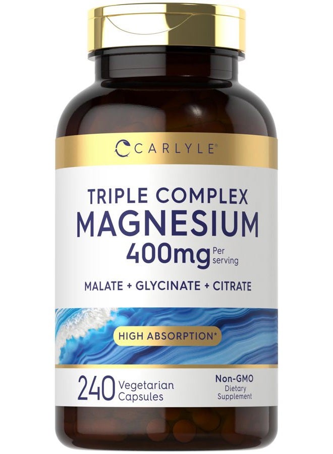 Carlyle Triple Magnesium Complex | 400 mg | 240 Capsules | Magnesium Malate, Glycinate & Citrate | Vegetarian, Non-GMO, and Gluten Free Supplement - Image 1
