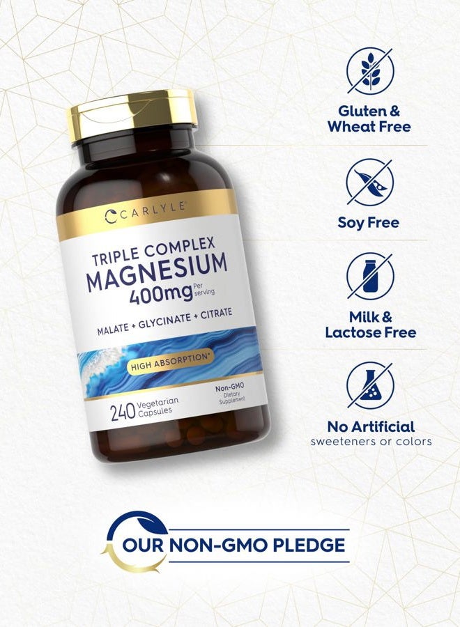 Carlyle Triple Magnesium Complex | 400 mg | 240 Capsules | Magnesium Malate, Glycinate & Citrate | Vegetarian, Non-GMO, and Gluten Free Supplement - Image 5