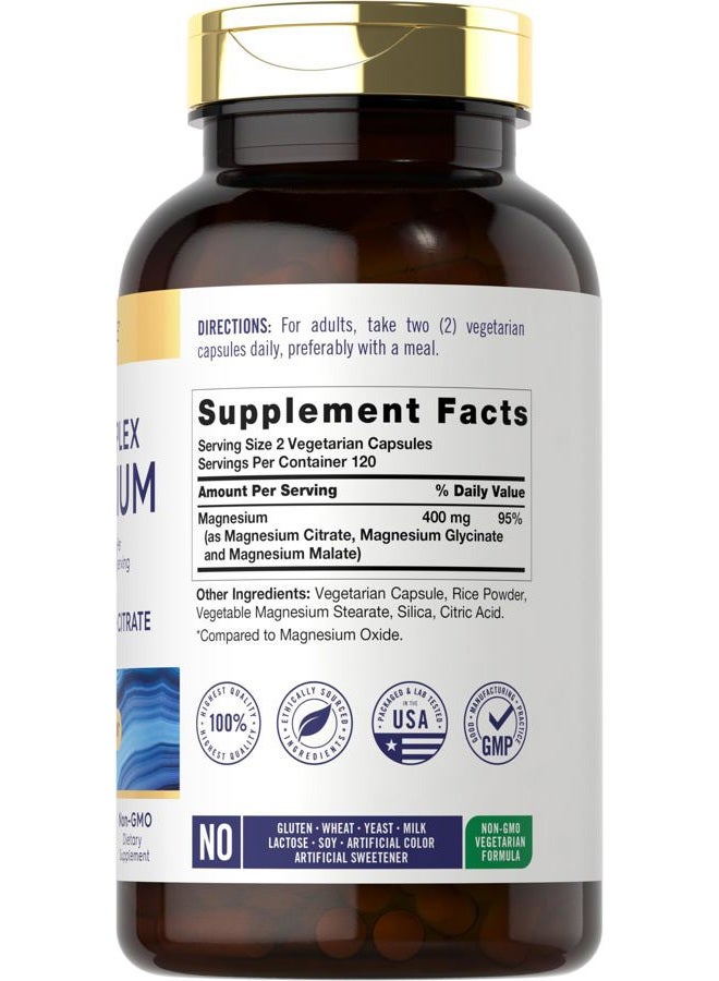 Carlyle Triple Magnesium Complex | 400 mg | 240 Capsules | Magnesium Malate, Glycinate & Citrate | Vegetarian, Non-GMO, and Gluten Free Supplement - Image 2