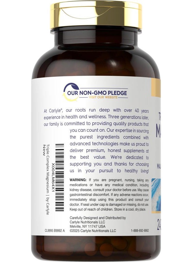 Carlyle Triple Magnesium Complex | 400 mg | 240 Capsules | Magnesium Malate, Glycinate & Citrate | Vegetarian, Non-GMO, and Gluten Free Supplement - Image 3