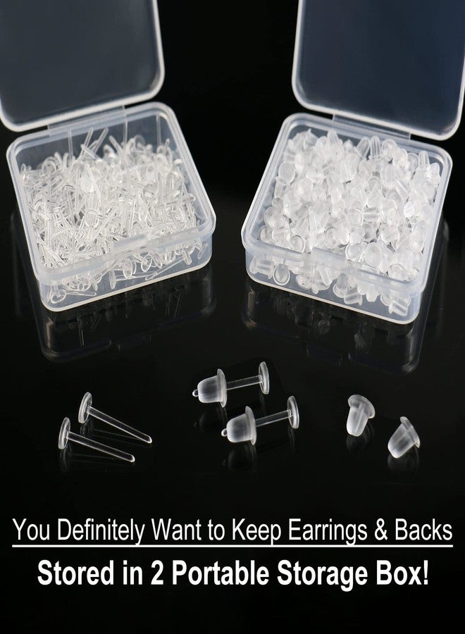 KMEOSCH 18G Clear Plastic Earrings,200 Pairs Hypoallergenic Studs + 200 Rubber Backs,1mm Retainers for Sports, Work & Sensitive Ears – Invisible Piercing Spacers for Soccer, MRI, Surgery with Storage Case - Image 2