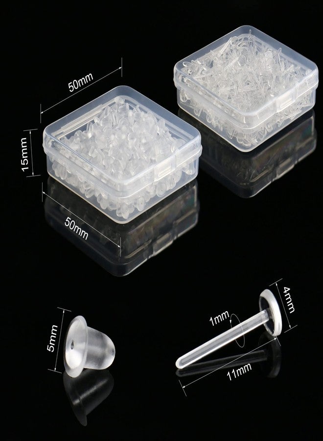 KMEOSCH 18G Clear Plastic Earrings,200 Pairs Hypoallergenic Studs + 200 Rubber Backs,1mm Retainers for Sports, Work & Sensitive Ears – Invisible Piercing Spacers for Soccer, MRI, Surgery with Storage Case - Image 5