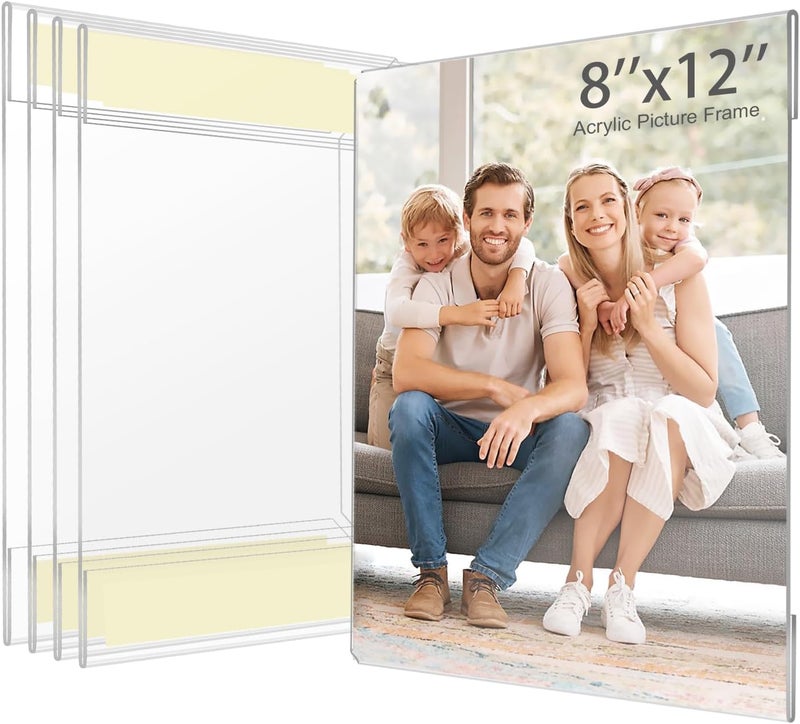 Wbtran إطار صورة أكريليك 8×12، إطار صور شفاف بدون إطار للتثبيت على الحائط، إطارات صور بدون حفر مع شريط لاصق، عبوة من 5 إطارات صور معلقة عائمة للمنزل، المدرسة، المكتب - Image 1