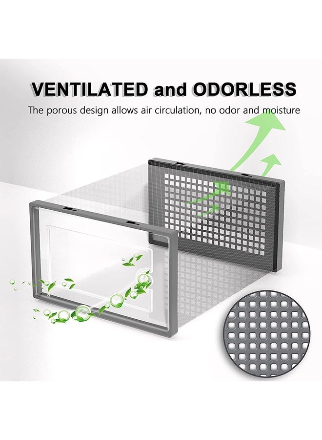 رولستيمي صناديق تخزين الأحذية الكبيرة المنظمون واضح البلاستيك تكويم 12 حزمة ، رف الأحذية وحامل بديل ، حاويات حذاء رياضة ، لعبة التخزين المنظم صناديق للمدخل ، خزانة ، تحت السرير ، رمادي - Image 5