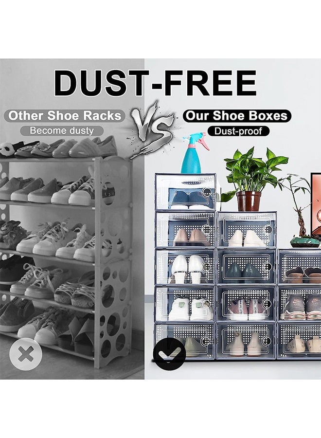 رولستيمي صناديق تخزين الأحذية الكبيرة المنظمون واضح البلاستيك تكويم 12 حزمة ، رف الأحذية وحامل بديل ، حاويات حذاء رياضة ، لعبة التخزين المنظم صناديق للمدخل ، خزانة ، تحت السرير ، رمادي - Image 3