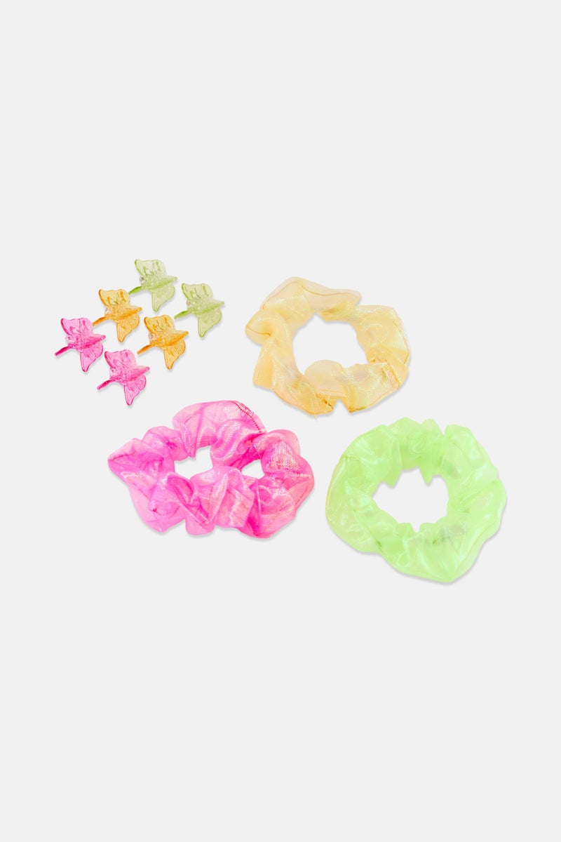 Expressions Kids Girl 9 Pieces Mini Butterfly Clips And Scrunchies Set, Multicolor - Image 3