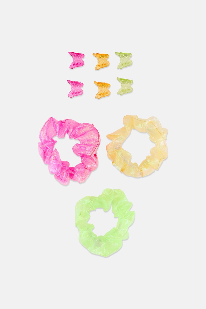 Expressions Kids Girl 9 Pieces Mini Butterfly Clips And Scrunchies Set, Multicolor - Image 2