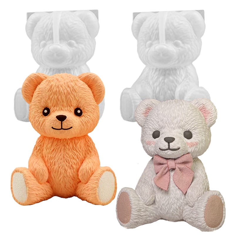 Wehous 2PCS Cute Silicone Bear Resin Molds - 3D Animal Ice Chocolate Cake and Epoxy Resin Casting Mould for DIY Art Crafts & Home Decoration - Image 1