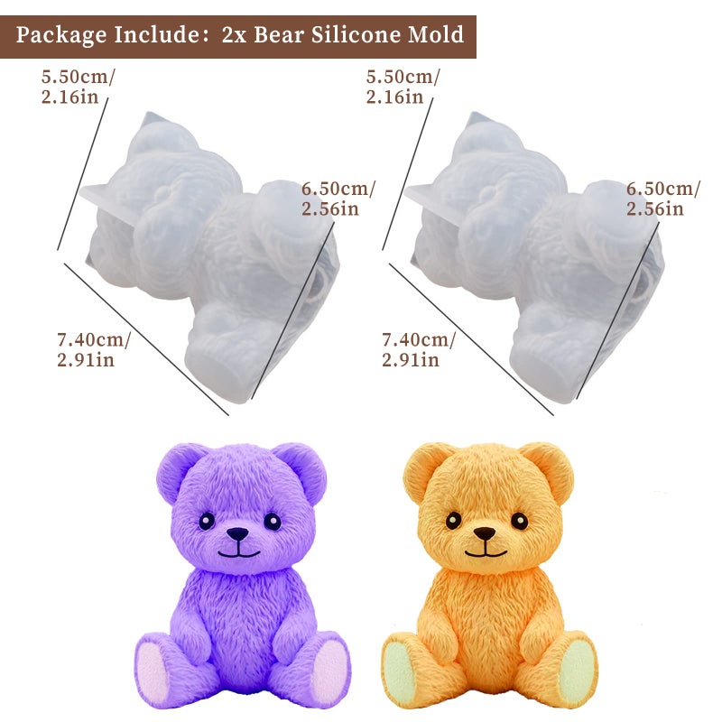 Wehous 2PCS Cute Silicone Bear Resin Molds - 3D Animal Ice Chocolate Cake and Epoxy Resin Casting Mould for DIY Art Crafts & Home Decoration - Image 3
