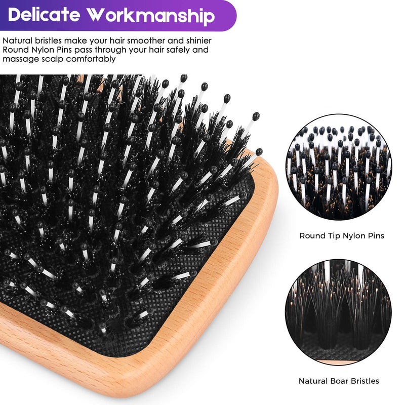 Bsisme Hair Brush Boar Bristle Hair Brushes for Women Curly Hair, Best Paddle Detangling Brush Detangler for Girls Kids,Smooth Hair Add Shine - Image 3