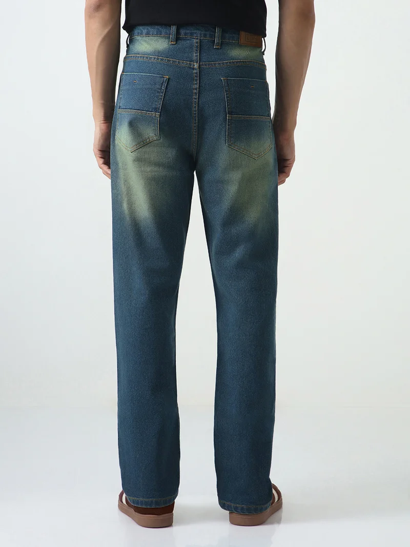 Urbano Fashion  Urbano Fashion Men's Light Blue Straight Fit Heavy Washed Jeans Stretchable  | Best Price UAE