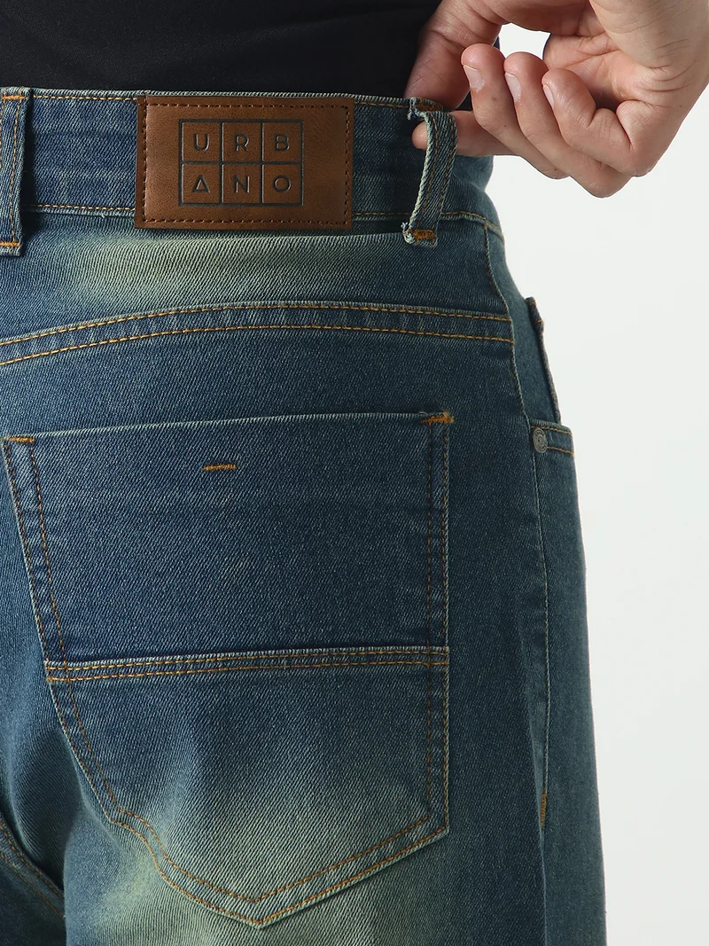 Urbano Fashion  Urbano Fashion Men's Light Blue Straight Fit Heavy Washed Jeans Stretchable  | Best Price UAE