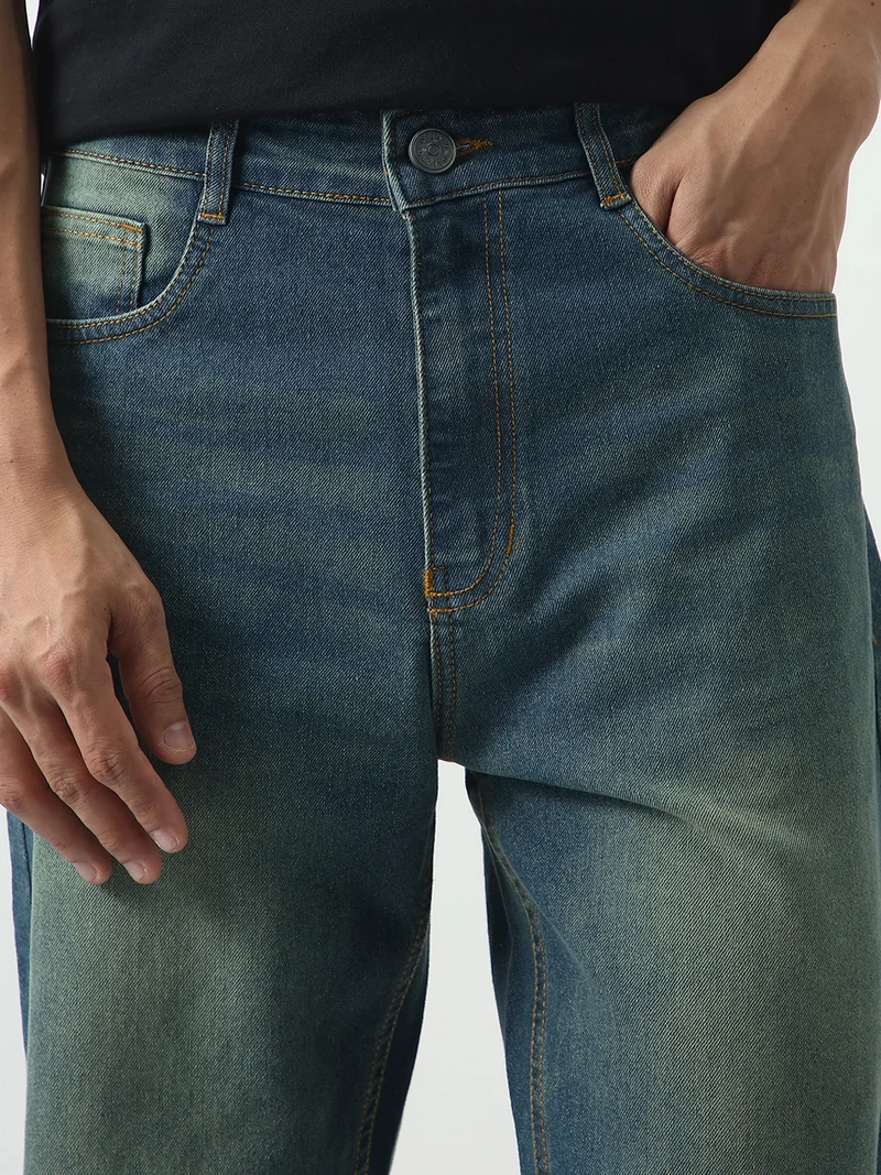 Urbano Fashion  Urbano Fashion Men's Light Blue Straight Fit Heavy Washed Jeans Stretchable  | Best Price UAE