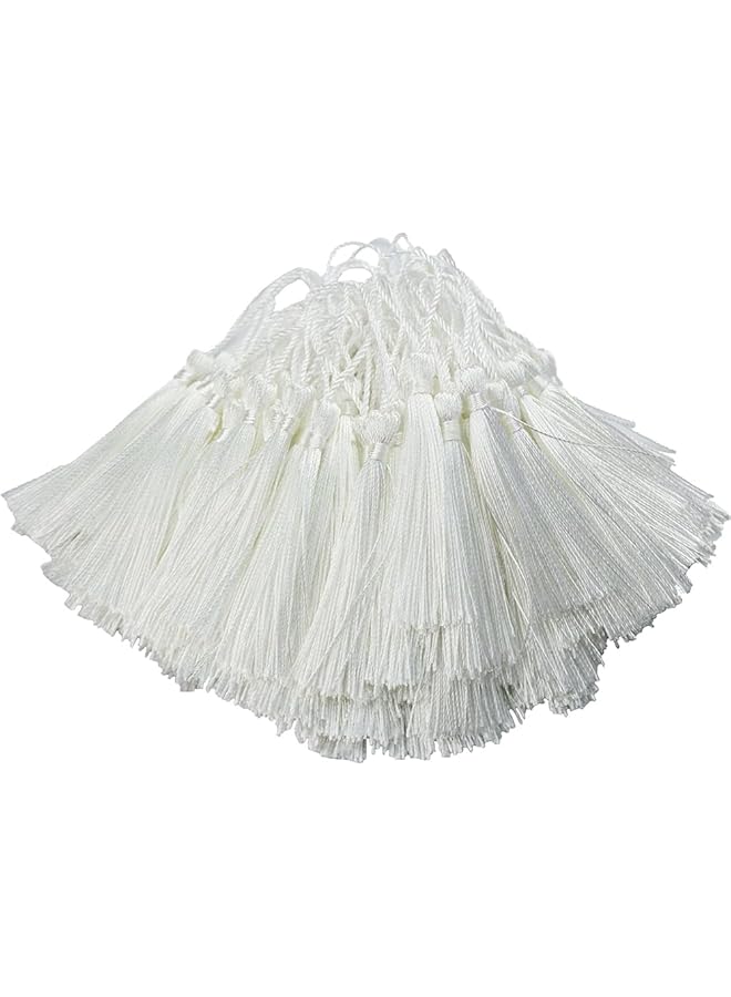 erorex Tassels 100Pcs Bookmark Tassels Silky Handmade Soft Craft Mini Tassels With Loops Key Chain Tassels Tassels On String For Bookmarks Crafts And Jewelry Making Diy Craft Accessory White - Image 1