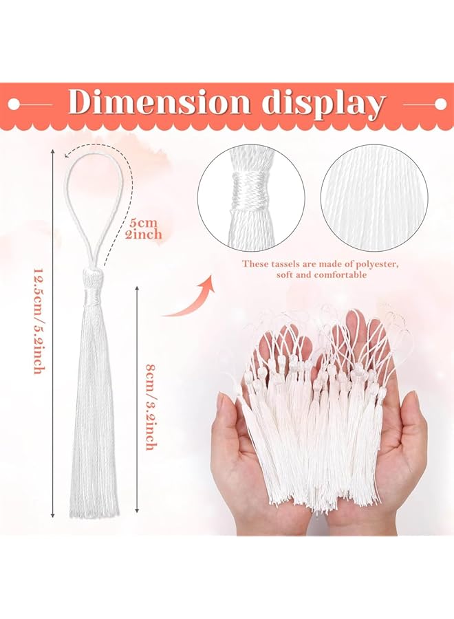 erorex Tassels 100Pcs Bookmark Tassels Silky Handmade Soft Craft Mini Tassels With Loops Key Chain Tassels Tassels On String For Bookmarks Crafts And Jewelry Making Diy Craft Accessory White - Image 2