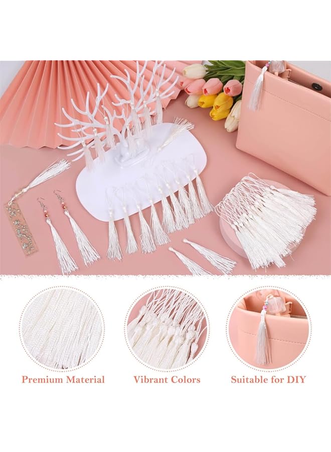 erorex Tassels 100Pcs Bookmark Tassels Silky Handmade Soft Craft Mini Tassels With Loops Key Chain Tassels Tassels On String For Bookmarks Crafts And Jewelry Making Diy Craft Accessory White - Image 3