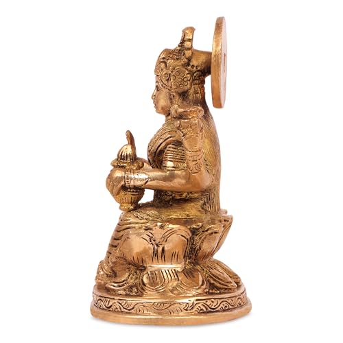 Kartique Laxmi Murti Brass Lakshmi Idol Laxmi Goddess Lakshmi Sitting Statue in Blessing Postures for Home Puja Mandir Temple Gold Color Height 5 Inch - Image 5
