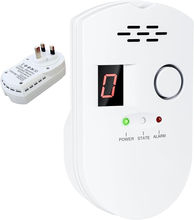 Gas Detector, LPG/Natural Gas/Coal Leak Detector, Plug-in Sensor Monitor with Audible Alarm and LED Digital Display, Fuel Gas Alarm Methane, Propane, Butane - Image 1