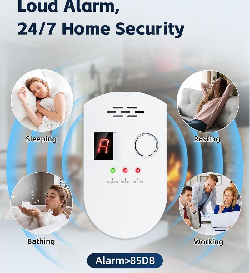 Gas Detector, LPG/Natural Gas/Coal Leak Detector, Plug-in Sensor Monitor with Audible Alarm and LED Digital Display, Fuel Gas Alarm Methane, Propane, Butane - Image 3