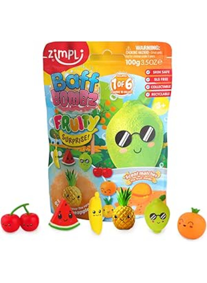Zimpli Kids قنبلة الاستحمام المفاجئة بالفواكه من زيمبلي كيدز باف بومبز، 100 جرام، قنبلة استحمام غامضة مع 1 من 6 شخصيات فواكه قابلة للجمع، آمنة للبشرة، آمنة للصرف، سهلة التنظيف، خالية من البقع، متعة وقت الاستحمام للأطفال - Image 2