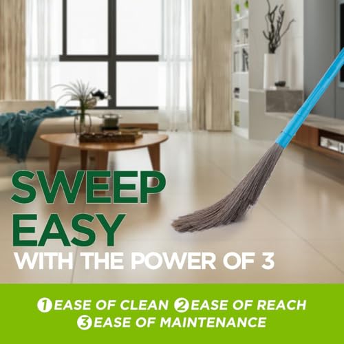 Homeor No-Dust Broom with Adjustable Long Handle for Easy Floor Cleaning, Washable Broom, 1 Piece, Blue - Image 5