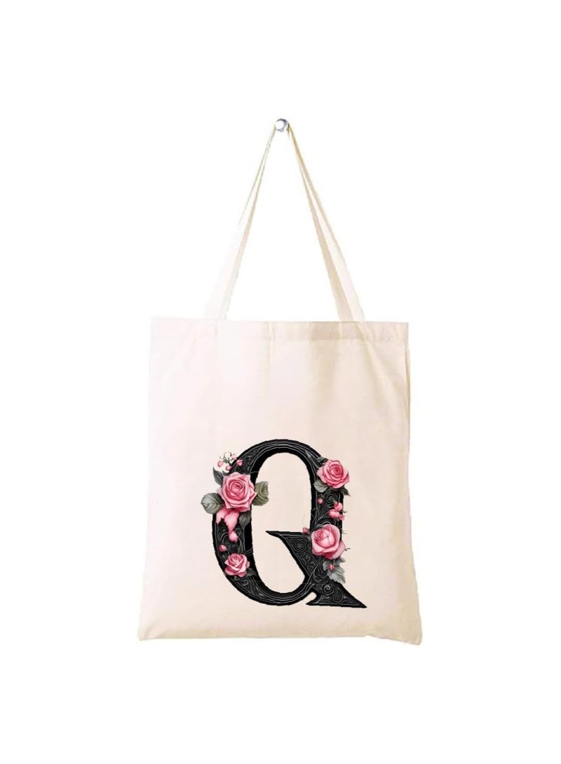 PRINTSHOP4ME Alphabet in Printed Cotton Tote Bag - Initial Monogram Design Cotton Tote - Perfect for School - Travel - Birthday Gift - Image 1