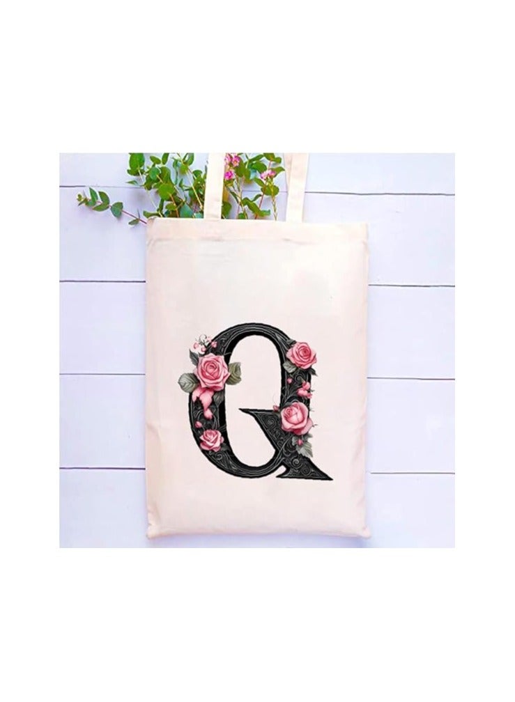 PRINTSHOP4ME Alphabet in Printed Cotton Tote Bag - Initial Monogram Design Cotton Tote - Perfect for School - Travel - Birthday Gift - Image 2