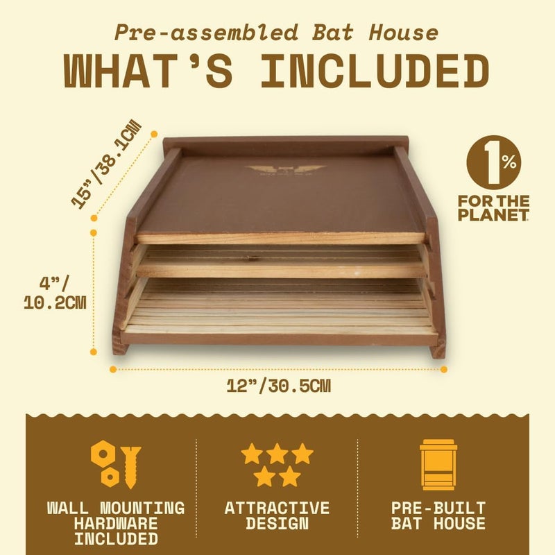 WildYard BIGBATBOX Wooden Large Bat House for Outdoors - 2 Chamber, Brown, Fits Up to 75 - Proven Backyard Bat Box Kit Design for Attraction - Image 4