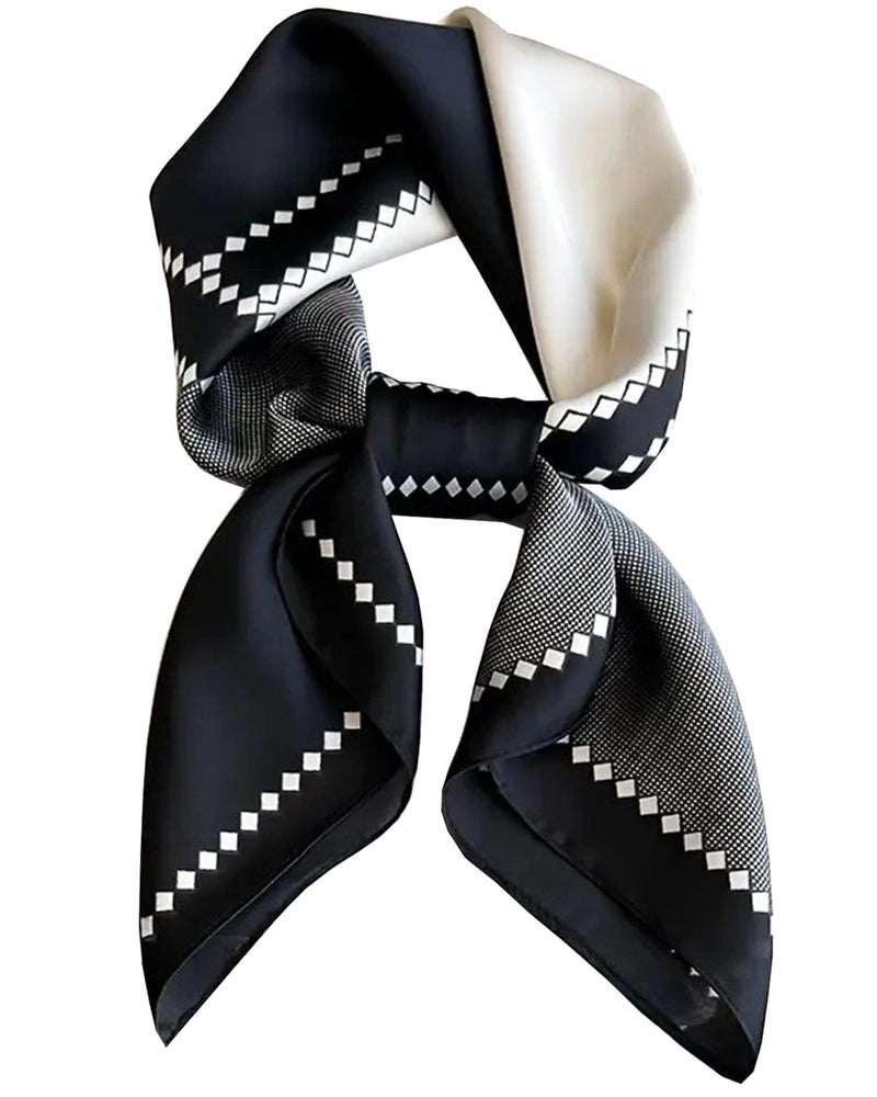 Saiusloa Neck Scarf For Womens Silky Head Scarves Hair Bandanas Square Scarf Fashion Accessories lightweight 27.5 * 27.5inch (48-Black-gray geometry)-48 - Image 1