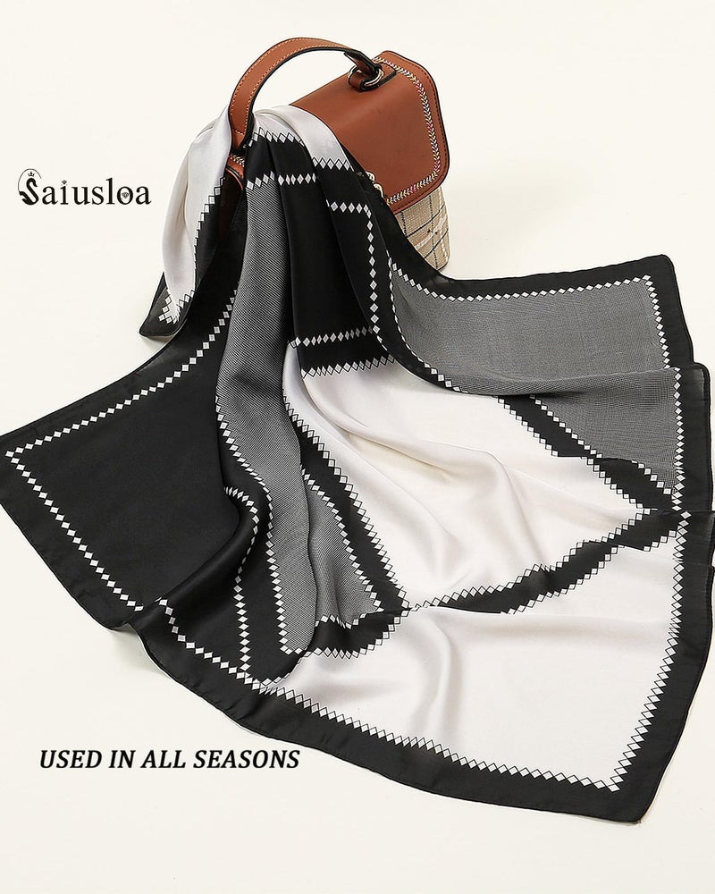 Saiusloa Neck Scarf For Womens Silky Head Scarves Hair Bandanas Square Scarf Fashion Accessories lightweight 27.5 * 27.5inch (48-Black-gray geometry)-48 - Image 5