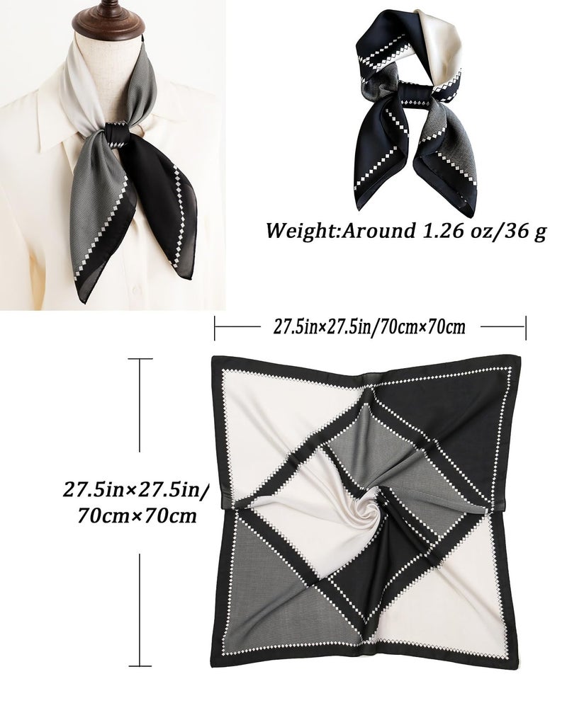 Saiusloa Neck Scarf For Womens Silky Head Scarves Hair Bandanas Square Scarf Fashion Accessories lightweight 27.5 * 27.5inch (48-Black-gray geometry)-48 - Image 2