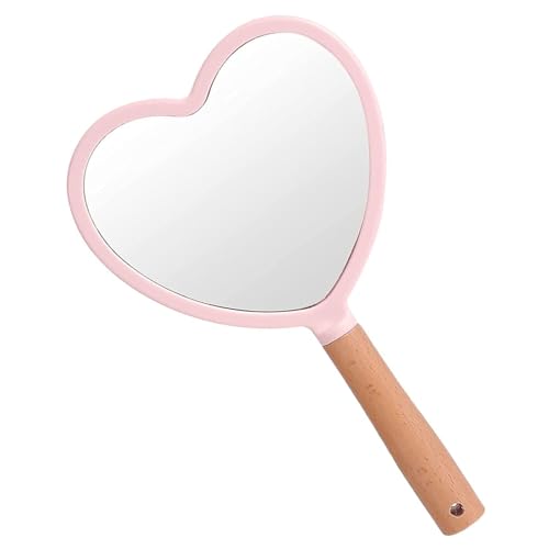 Trifecta Single-Sided Portable Travel Handheld Vanity Mirror with Hanging Hole in Handle Hand Mirror with Comfy Handle for Makeup,Small Cute Wood Hand Mirror(Heart, Pink Pack of 1) - Image 1