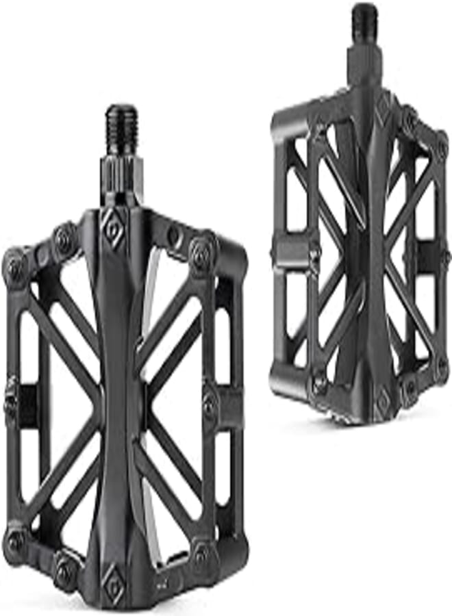 Road Mountain Bike Pedals, GROIC Bicycle Pedal 9/16 for MTB BMX, Aluminum Alloy Cycling Flat Pedal with 16 Removable Anti-Skid Pins, Universal Lightweight Platform Pedal for Travel Bike Exercise Bike