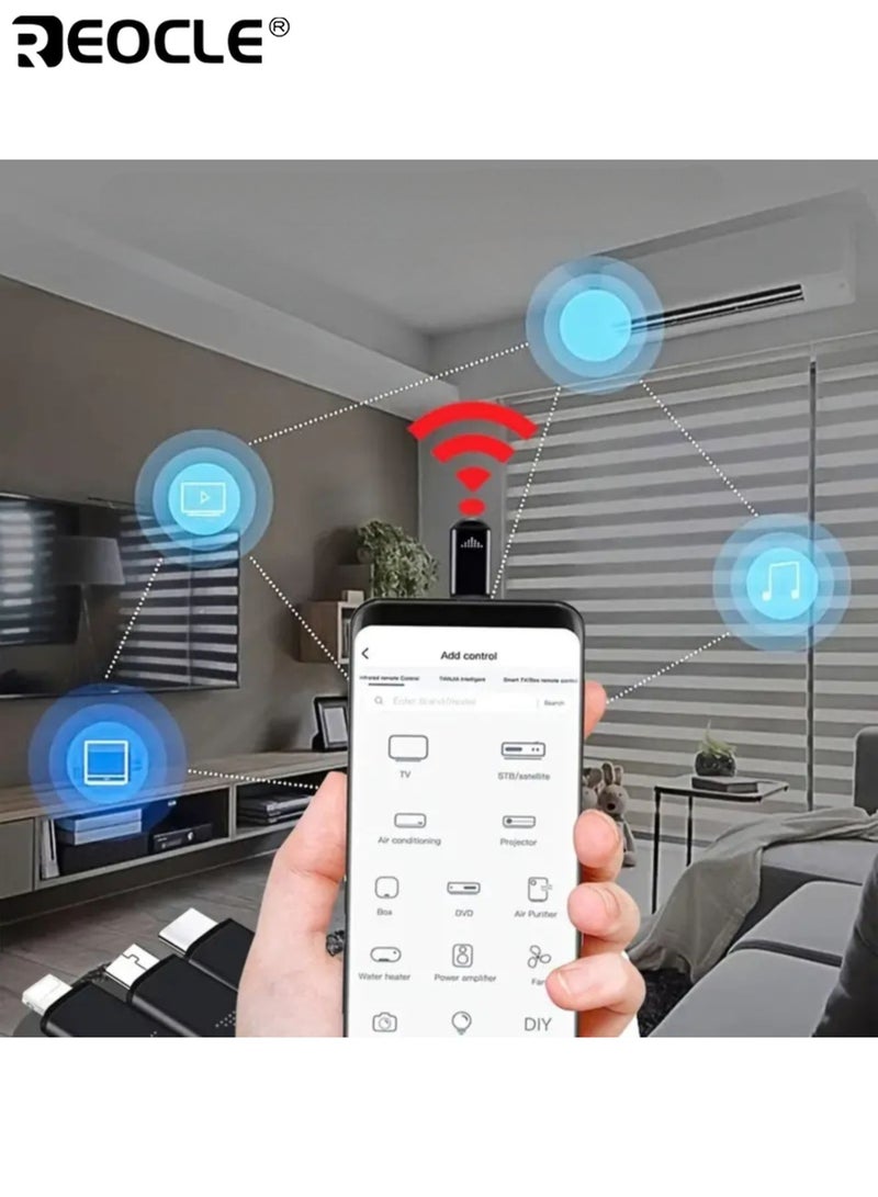 REOCLE Smartphone Infrared Adapter with Universal Remote Control Function Mini IR Blaster with Type C Connection for TV Air Conditioner Device Control - Image 2