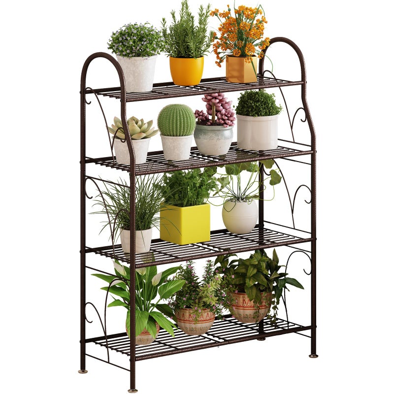 SORCEDAS Plant Stand Indoor Outdoor Plant Stands 4 Tier Metal Corner Plant Shelf Multiple Holder for Living Room Balcony Garden Bronze