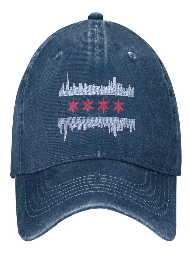 MOLIAN Chicago Illinois Skyline Flag Embroidered Baseball Cap for Men Women - Adjustable Cotton Washed Dad Hat Navy Blue - Image 1