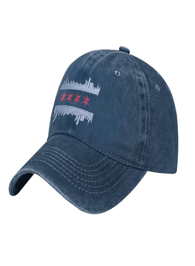 MOLIAN Chicago Illinois Skyline Flag Embroidered Baseball Cap for Men Women - Adjustable Cotton Washed Dad Hat Navy Blue - Image 2