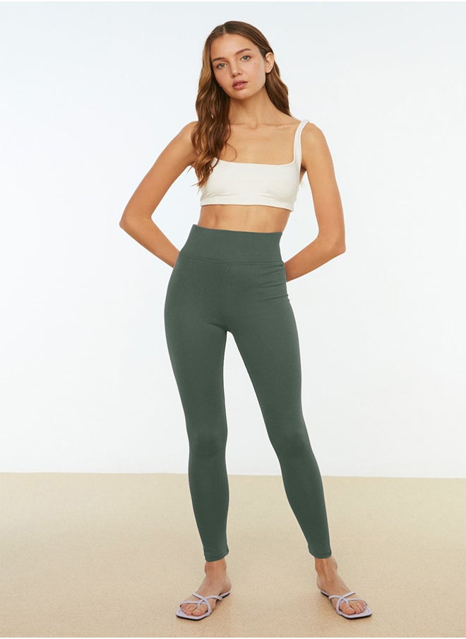 trendyol - Dark Green High Waist Basic Elastic Waist Interlock Knitted Tights TWOAW20TA0047 - Image 1