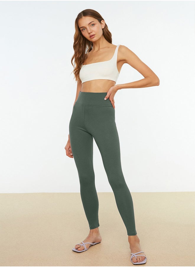 trendyol - Dark Green High Waist Basic Elastic Waist Interlock Knitted Tights TWOAW20TA0047 - Image 1