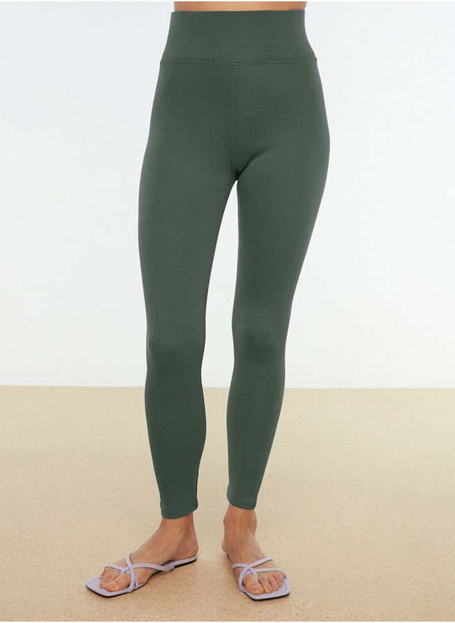 trendyol - Dark Green High Waist Basic Elastic Waist Interlock Knitted Tights TWOAW20TA0047 - Image 1